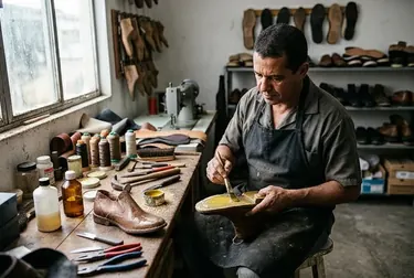 Profissional colando a sola de um sapato em Teixeira de Freitas.